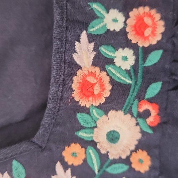 J Crew Navy Blue LINEN Blend Tank Shift Dress Floral Embroidered Womens XS - Picture 4 of 9